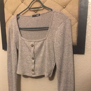 Beige Long Sleeve Crop Top